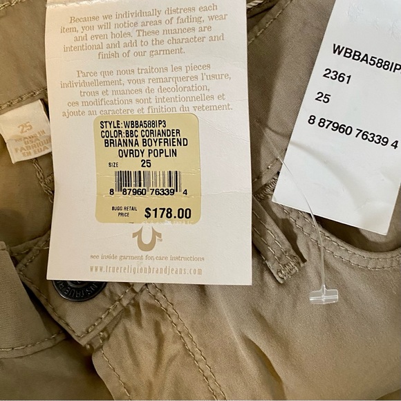 TRUE RELIGION ‘Brianna Boyfriend Overdye Poplin Pants’ NWT Size 25 - Picture 8 of 12